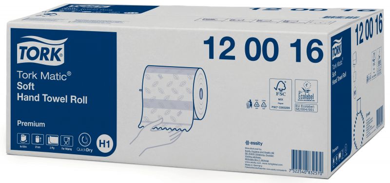 TORK 120016 – Matic® jemné papírové ručníky v roli H1, 2vr., 120m, 6 rolí - Karton