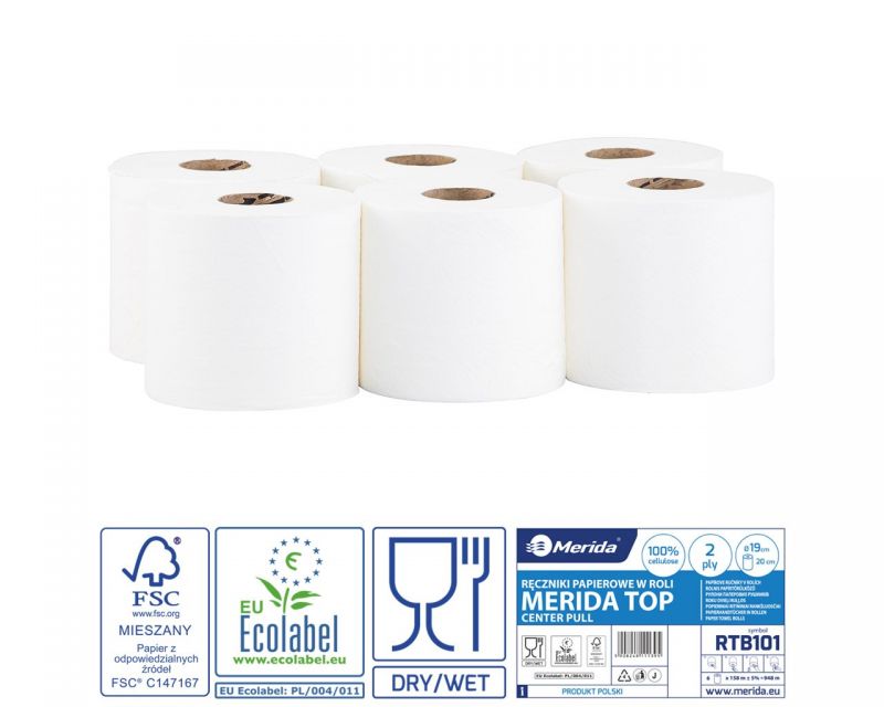 Papírové ručníky v rolích TOP  MAXI, 2 vrstvé, 100% celulosa, délka 156m,  (6rolí/balení)