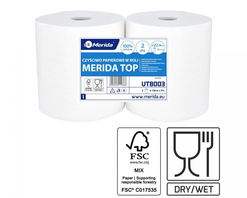 Papírové čistivo MERIDA TOP LUX z celulozy - menší (2role/balení)