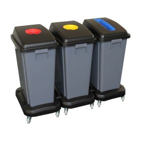 Sestava odpadkových košů na tříděný odpad 3x60 l, na kolečkách, plast