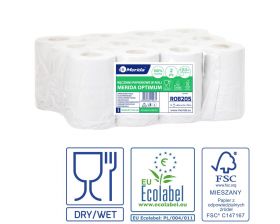 Papírové ručníky v rolích MERIDA OPTIMUM MINI, 2 vrstvé, bílé, délka 60 m, (12rolí/bal)