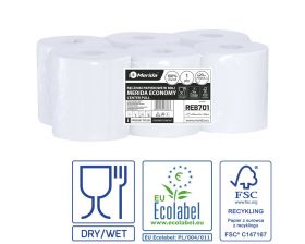 Papírové ručníky v rolích ECONOMY FLEXI MAXI, bílé, 1 vrst., 320 m, 6 rolí/bal