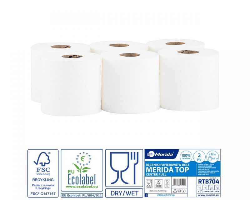 Papírové ručníky v rolích TOP FLEXI, 100% celulóza.,dl. 130 m, 2 vrst., 6rolí/bal