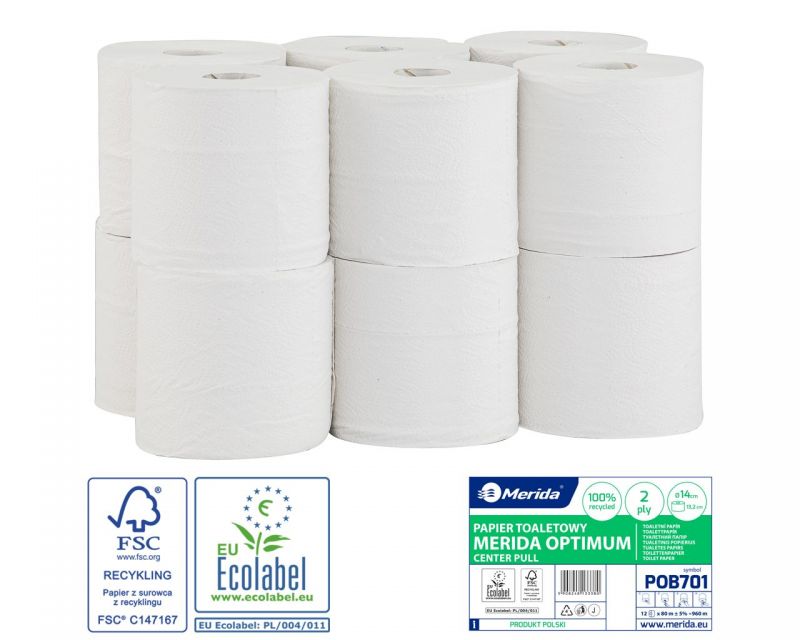Toaletní papír MERIDA OPTIMUM - FLEXI, bílý, 14 cm, 80 m, 2-vrstvý