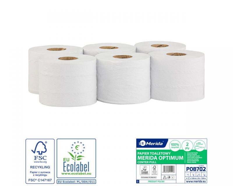 Toaletní papír MERIDA OPTIMUM FLEXI bílý 17 cm, délka 120 m, 2-vrst /bal. 6 rolí/
