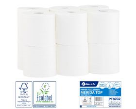 Toaletní papír MERIDA TOP FLEXI bílý, délka 100 m,pr. 14 cm, 2-vrst, karton 12 rolí