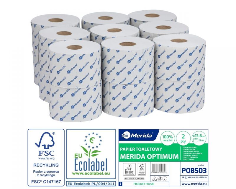 Toaletní papír OPTIMUM BÍLÝ, 2 - vrstvý, 13,5 cm x 9 cm, 68 m, (18 rolí/bal)
