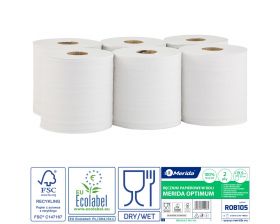 Papírové ručníky v rolích MERIDA OPTIMUM MAXI, 2-vrstvé, bílé, délka 150 m, (6 rolí/bal)