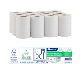 Papírové ručníky v rolích MERIDA OPTIMUM MINI, 2 vrstvé, bílé, délka 60 m, (12rolí/bal)