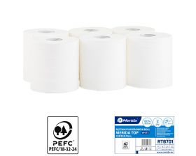 Papírové ručníky v rolích TOP MAXI FLEXI, bílé, 2 vrst., 100% celulóza,158m, 6 rolí/bal.
