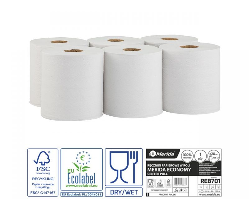 Papírové ručníky v rolích ECONOMY FLEXI MAXI, bílé, 1 vrst., 320 m, 6 rolí/bal