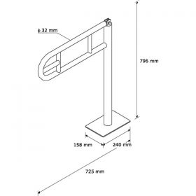 Madlo sklopné montované do podlahy s úchytem na toaletní papír NEREZ lesklé