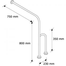 Madlo s uchycením do podlahy a stěny NEREZ lesklé - pravé