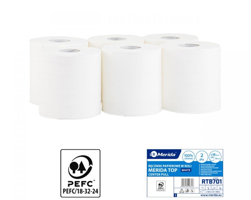 Papírové ručníky v rolích TOP MAXI FLEXI, bílé, 2-vrstvé, 100% celulóza, 158 m, 6 rolí/bal
