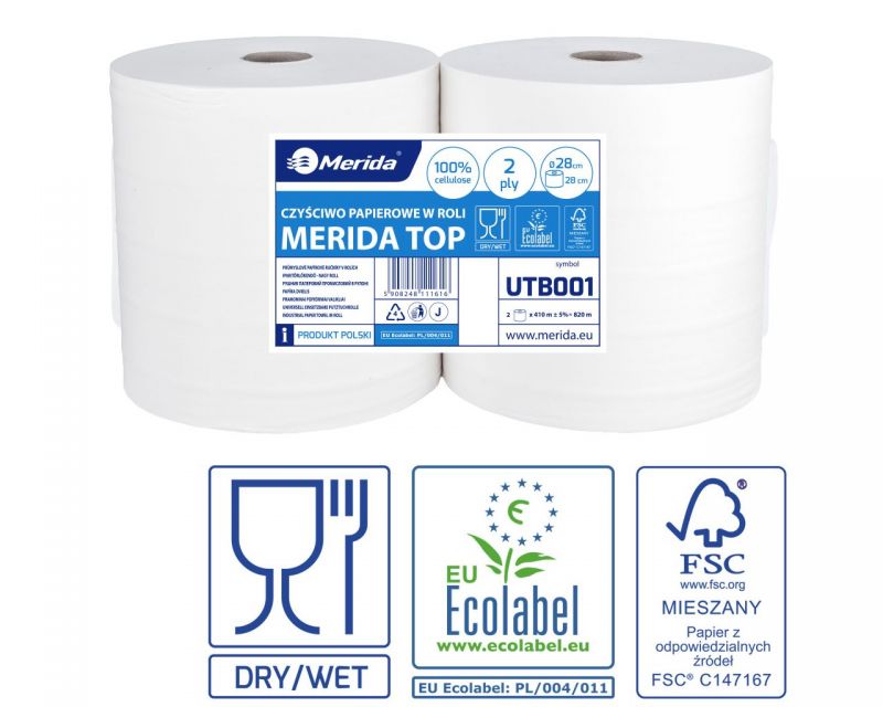 Čistivo SUPER BÍLÉ z celulózy TOP, 2-vrst., 28 cm, 410 m, bal. /2 role/