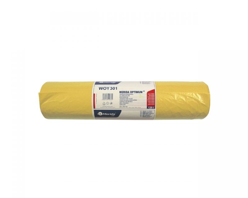 Pytle na odpad MERIDA OPTIMUM, 90 x 110 cm, objem 160 l, role 25 ks, ŽLUTÉ, LDPE