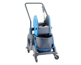 Úklidový vozík MERIDA jednokbelíkový 15 l + box 8l s úchyty, modrý ždímač mopu