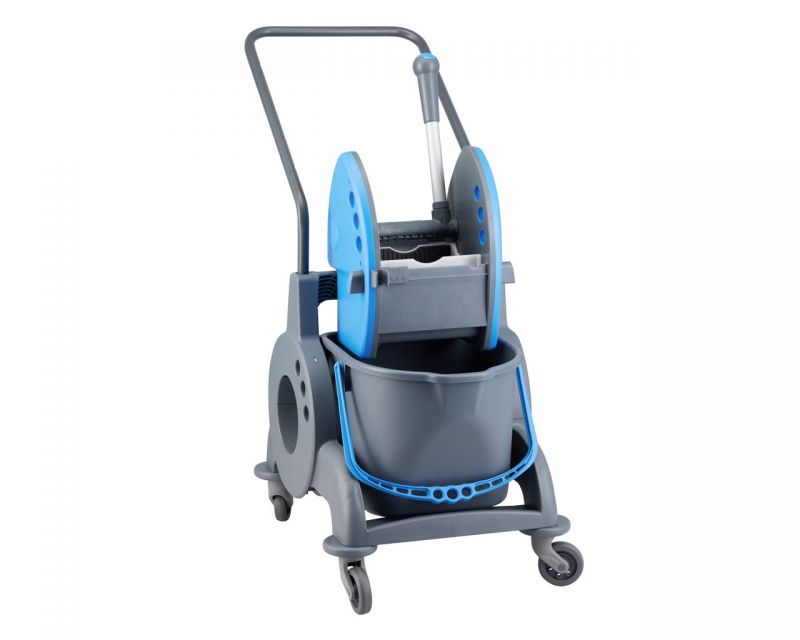 Úklidový vozík MERIDA jednokbelíkový 15 l + box 8l s úchyty, modrý ždímač mopu