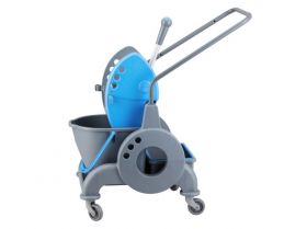 Úklidový vozík MERIDA jednokbelíkový 15 l + box 8l s úchyty, modrý ždímač mopu
