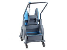Úklidový vozík MERIDA jednokbelíkový 15 l + box 8l s úchyty, modrý ždímač mopu