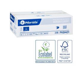Toaletní papír skládaný MERIDA CLASSIC, bílý, jednovrstvý, karton/9000 ks, ECOLABEL