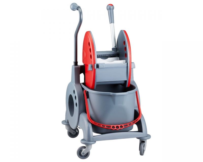 Úklidový vozík MERIDA červený s ergonomickou rukojetí jednokbelíkový 15l + box 8l, ždímač