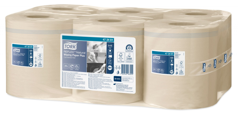 TORK 473481 – Reflex MIDI papírové utěrky natural Plus M4, přírodní, 2 vrst., 150 m, 6 rolí