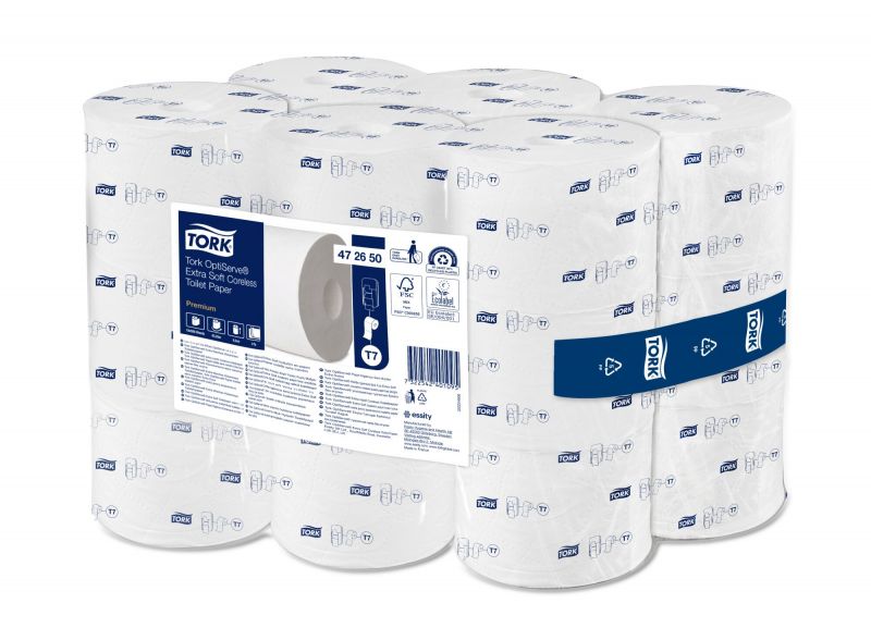 TORK 472650 – Tork OptiServe® extra jemný bezdutinkový toaletní papír T7, 3 vrst., 63,25 m, 18 rolí