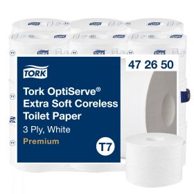 TORK 472650 – Tork OptiServe® extra jemný bezdutinkový toaletní papír T7, 3 vrst., 63,25 m, 18 rolí