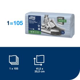 TORK 530279 – Heavy–Duty skládaná čistící utěrka netkaná W4, modrá, 4x105 ks - Karton