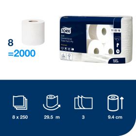 TORK 110316 – jemný 3vrstvý toaletní papír konvenční role T4, 9 x 8 rl. - Karton