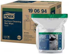 TORK 190694 – Vlhčené ubrousky na povrchy v roli W15 – náplň 4 x 15,66 m, netkané, 27 x 27 cm