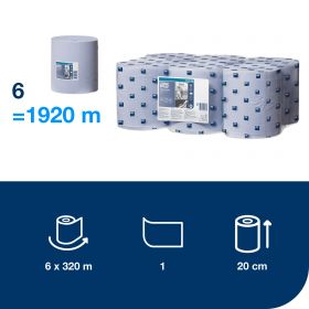 TORK 128208 – Papírová utěrka v roli M2, 6 rl., 1 vrst., modrá, 320 m x 20 cm, Středový odvin