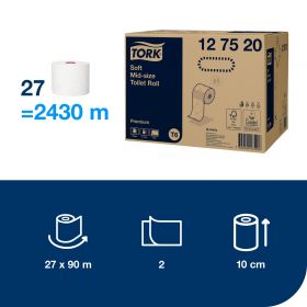 TORK 127520 – Mid–size jemný toaletní papír T6, 2vr., 90m