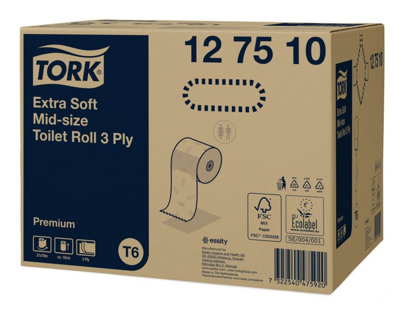 TORK 127510 – Mid–Size extra jemný 3vrstvý toaletní papír T6, 70m - Karton