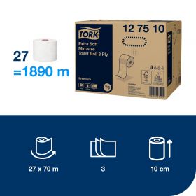 TORK 127510 – Mid–Size extra jemný 3vrstvý toaletní papír T6, 70m - Karton