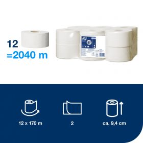 TORK 120280 – Mini Jumbo toaletní papír T2, 2vr., 12 x 170m - Karton