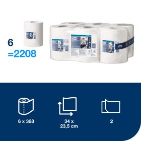 TORK 130044 – papírová utěrka Plus, se střed. odv. M2, 2vr., 125x6 útr. - Karton