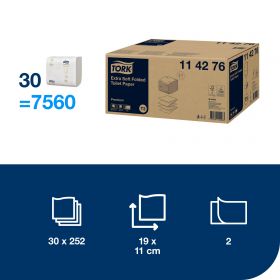 TORK 114276 – Folded extra jemný toaletní papír T3, 2vr., 30 x 252 ks - Karton