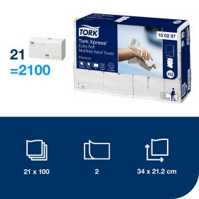 TORK 100297 – Xpress® extra jemný papírový ručník Multifold H2, 2vr., 21 x 100 ks - Karton