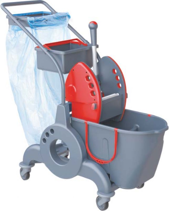 Úklidový vozík MERIDA dvoukomorový 15 l + 10 l, 7l vědro, s úchytem na pytel