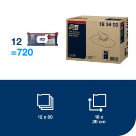 TORK 193600 – Vlhčené ubrousky na dezinfekci povrchů, 12 x 60 ubr. - Karton