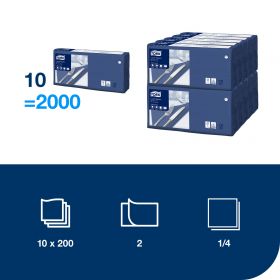 TORK 477215 – Ubrousek tm. modrá, 2 vrst. – oběd, 10 x 200 ks - Karton