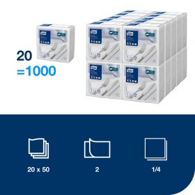 TORK 509414 Textured bílé ubrousky – večeře, 2 vrst., 1/4 sklad, 20 x 50 ks - Karton