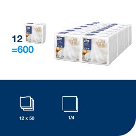 TORK 478711 – Linstyle® bílé ubrousky – večeře, netkané, 1 vr., 1/4 sklad, 12x50 ks - Karton