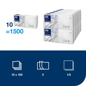 TORK 477414 – Jemný ubrousek bílý, 3 vr. – oběd, 10 x 150 ks- Karton