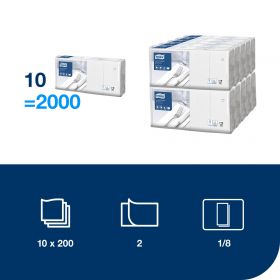 TORK 477402 – Bílý ubrousek, 2 vr. – oběd, 10 x 200 ks - Karton