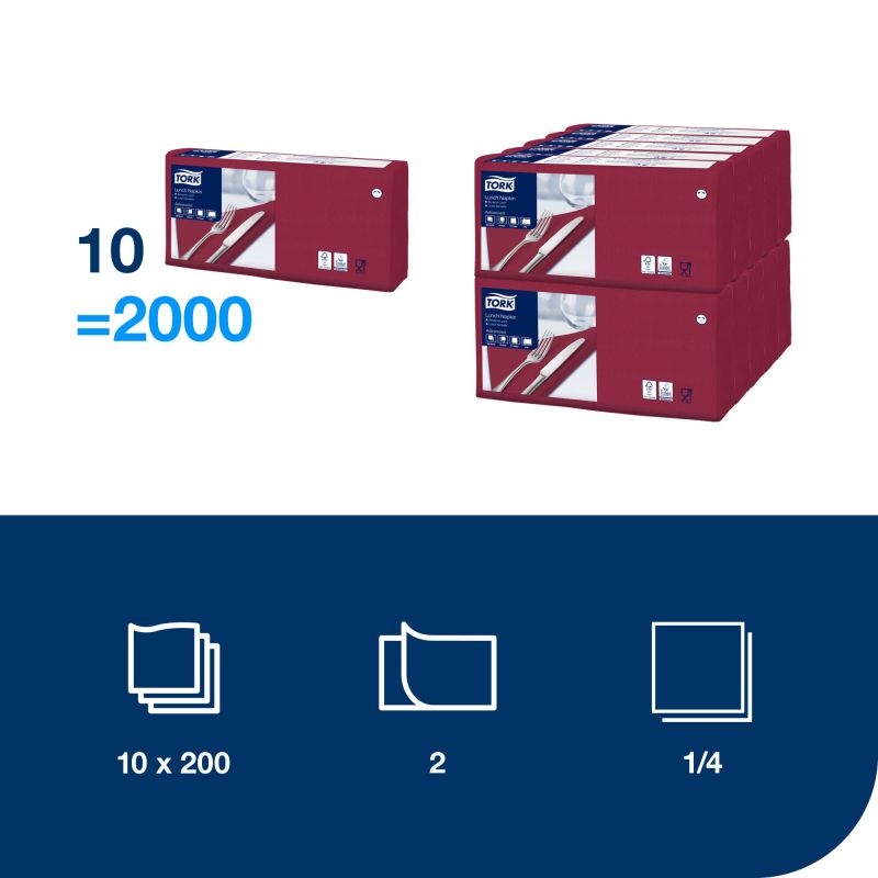 TORK 477213 – Bordeaux ubrousek, 2 vr. – oběd, 10 x 200 ks - Karton