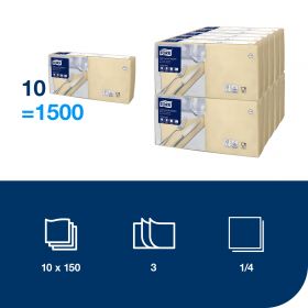 TORK 477866 – Jemný ubrousek slonová kost, 3vr. – oběd, 10 x 150 ks- Karton