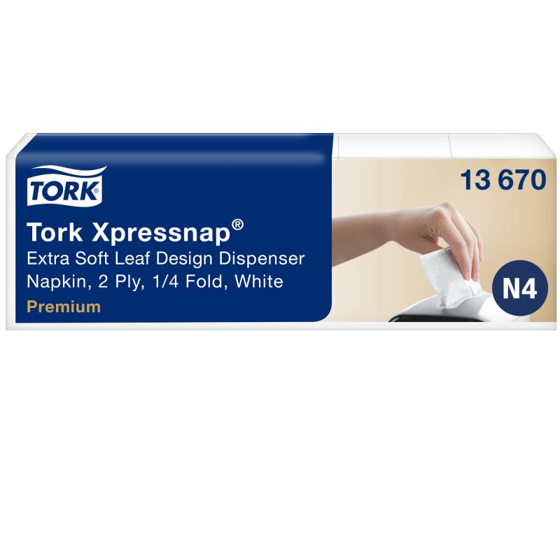 TORK 13670 – Xpressnap® extra jemné bílý ubrousek do zásobníku N4, s dekorem lístků, 2vr., 8 x 500 ks - Karton